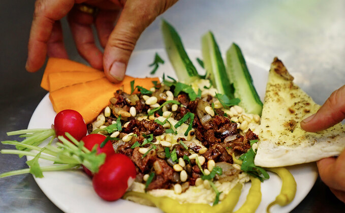 Cricket mince topped hummus with seasonal crudites, developed by Sam Clark, Moro / Credit: Yum Bug Cricket mince topped hummus with seasonal crudites, developed by Sam Clark, Moro / Credit: Yum Bug